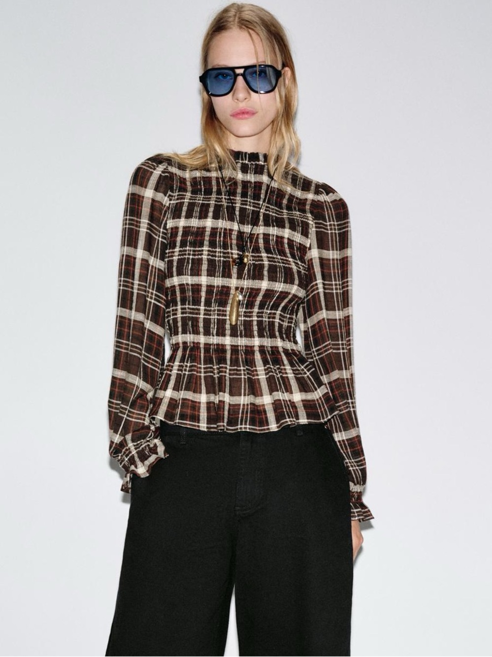 Smocked Plaid Top